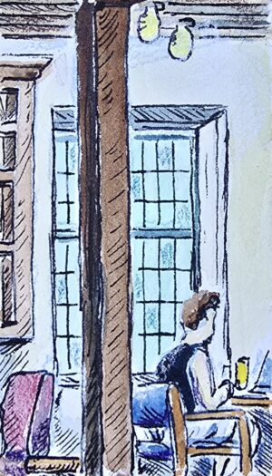 a watercolor of a stained glass window at West Art in Lancaster PA